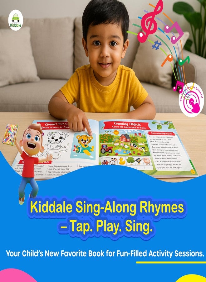 Kiddale 2-in1 Sing-Along Rhymes & Brain-Boosting Activities Sound Book for Kids | Musical Learning & IQ Boosting Activities | Puzzles, Crossword, Match, Sort & Many| Gift for Ages 3-7 - Image 4